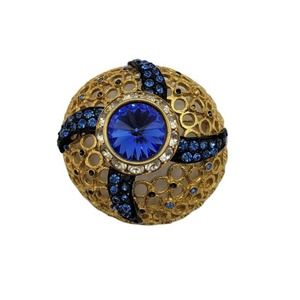 Vintage Coro Gold Tone Blue Rhinestone Dome Shaped Brooch Pin